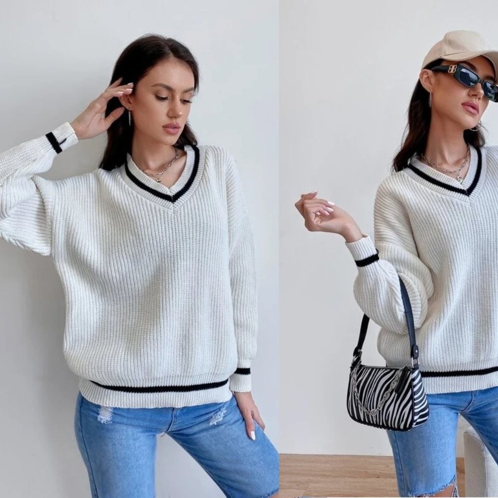 Contrast Trim Preppy Sweater - Picture 2 of 2